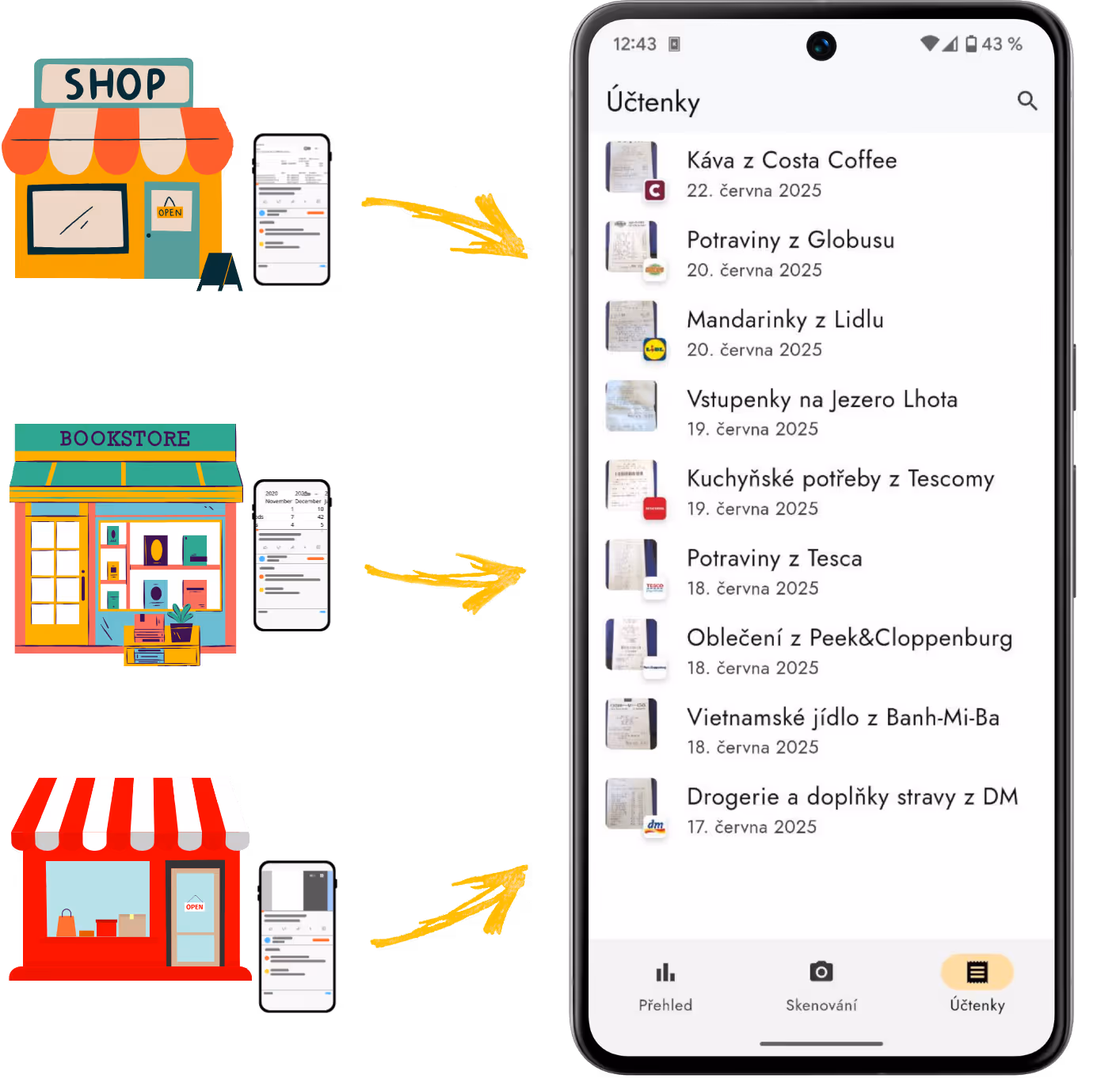 Sharing from different apps to Účtenkovník