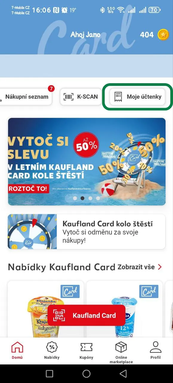 V menu Moje Účtenky > Účtenky